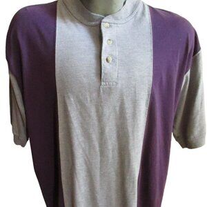Vintage Henley Shirt Large Citi Express Mens Two-Tone Polo Shirt Purple & Gray